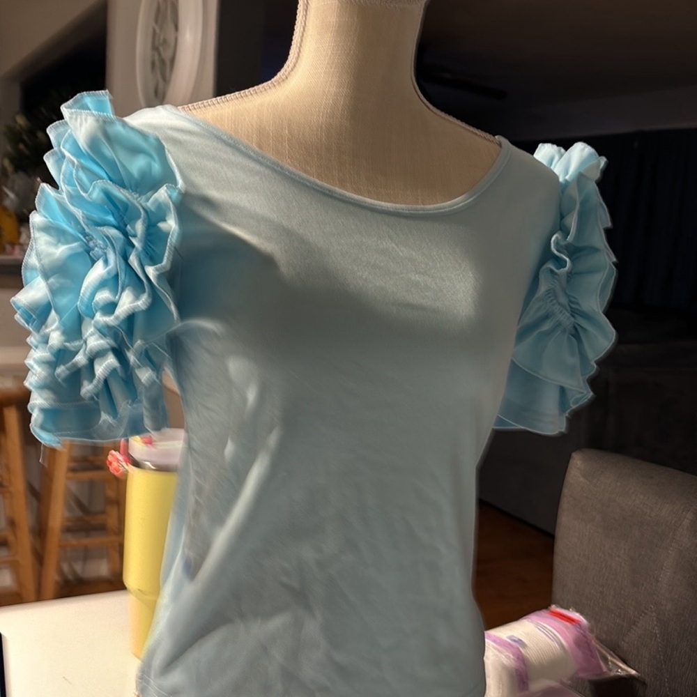 Light Blue Ruffled Sleeve Women's Top